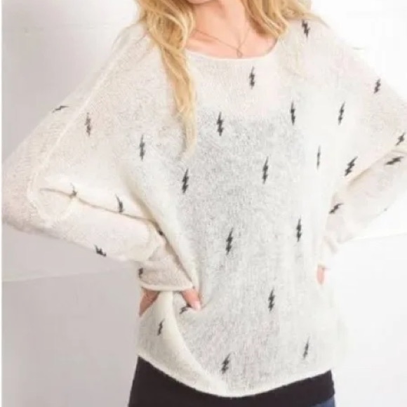 Wooden Ships Sweaters - WOODEN SHIPS NWT Lightening Bolt Knit Crew Neck Sweater Gauzy Semi-Sheer Novelty